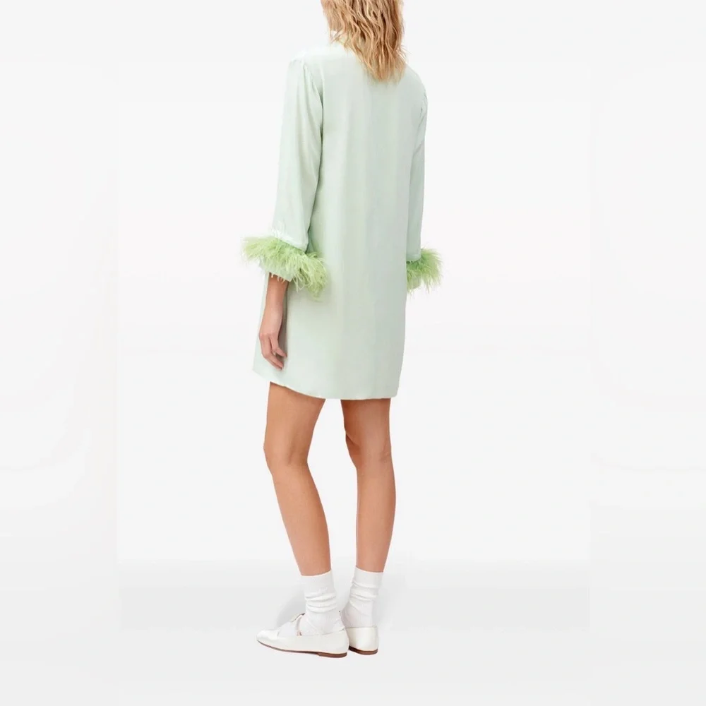 Sleeper Mint Green Party Shirt Dress Detachable Ostrich Feathers size Small NWT
